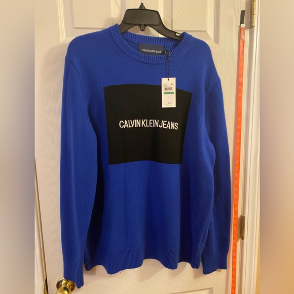 Calvin Klein Jeans Men's Logo Sweater, Blue, Size L Original Price $89